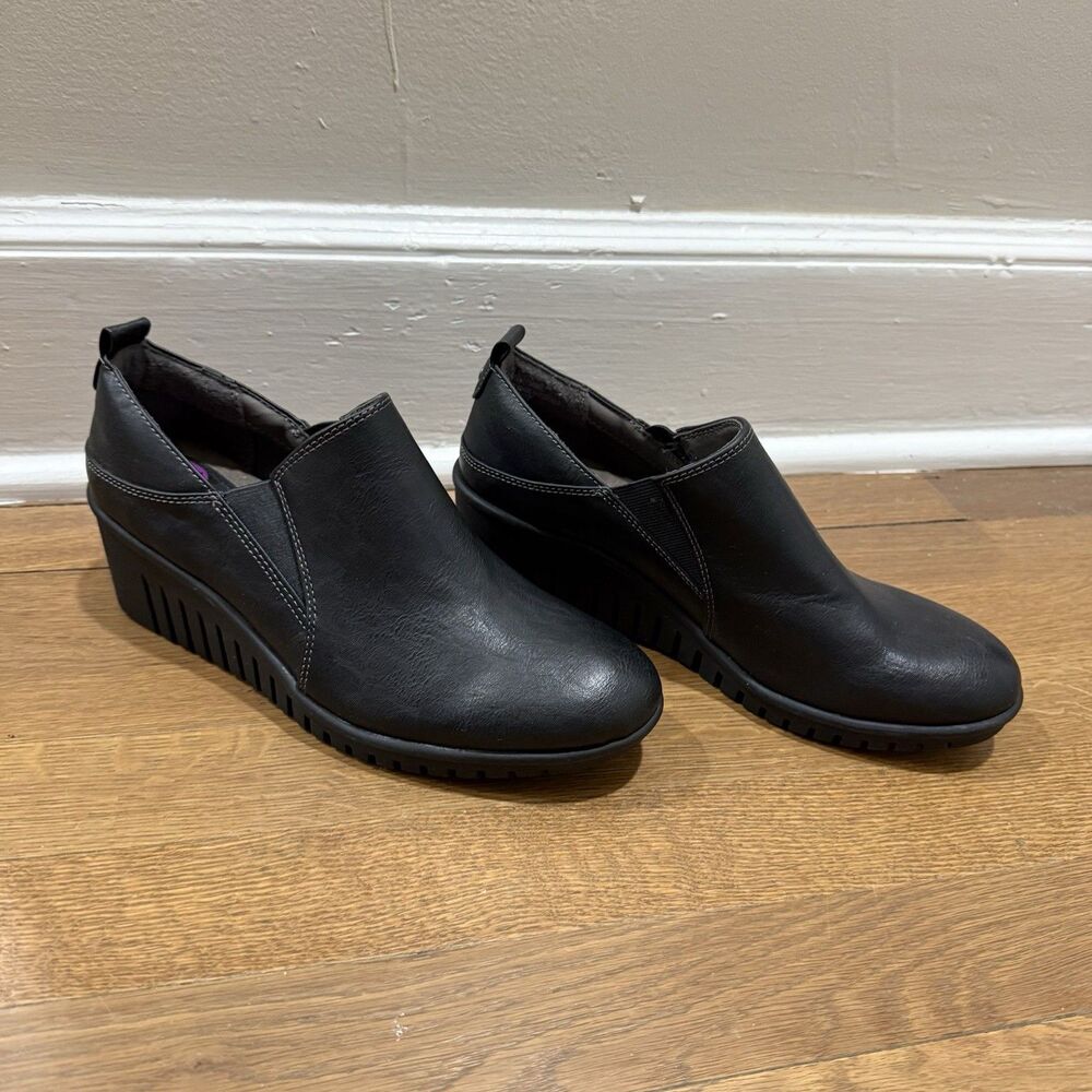 Eurosoft Janel Black Loafer Wedge Comfort Slip On Synthetic Women Shoes Size 8.5